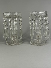 Antique Victorian Cut Crystal Lustre Candlesticks Pair c.1890 21cm English