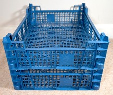 2 x Mushroom Blue Storage Plastic Crate Stackable Carry Trays 40cm x 30cm x 10cm