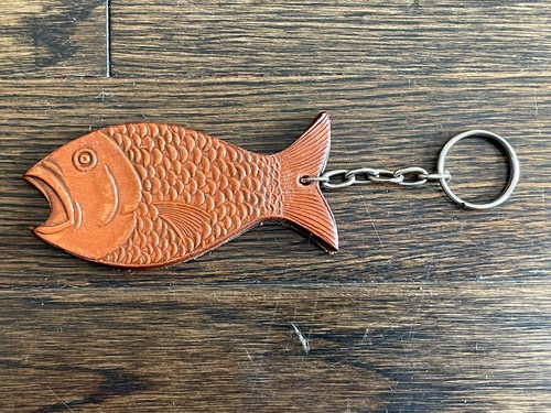 Brown leather fish keychain - fish,