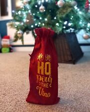 Ho Ho Ho Pour The Vino Wine Bottle Christmas Gift Bag - Xmas, Reusable, Hessian