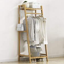 Wooden Clothes Rail Rack Garment Hanging Coat Display Stand w Shoe Storage Shelf