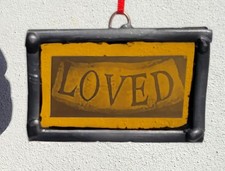 Stained Glass Loved church amber leaded hanging piece 7 cm x 4.5 cm