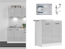Kitchen Sink Unit with Sink 800mm Under Sink Cabinet Light Grey Gloss Junona