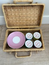 Cath Kidston Mugs Cups x4 Tea coffee Cup and plate Set with basket picnic wicker