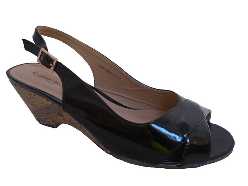 Bonmarche black patent wedge - bonmarche,