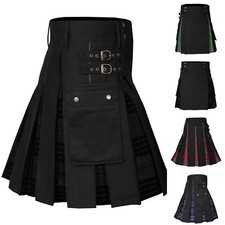 Scottish Skirt Cotton Kilt Deluxe Tartan Goth Outdoor Utility Kilts Highland@