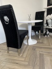Black Velvet Dining Chairs Chrome Legs Lion Knocker Set Of 2