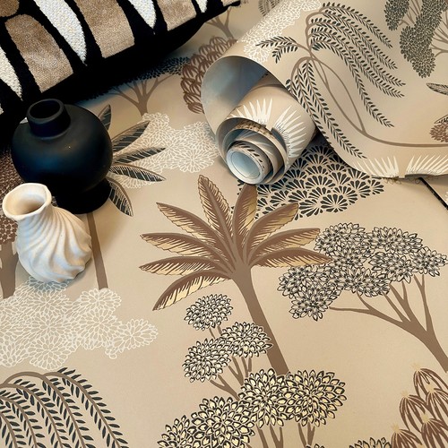 Beige floral wallpaper - beige,