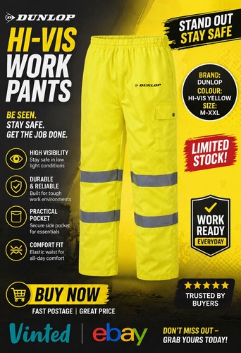 Dunlop vis work trousers - hi-vis,