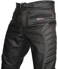 Mens CE Armoured Motorcycle Biker Black Leather Trousers Motorbike Jeans Pants
