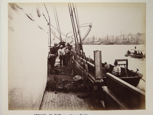 Coaling river ship deck - ship, men