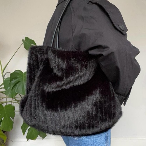 Zara black faux fur tote - faux, bag