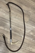 SWAINE Antique - Hunting Whip Silver Collar Antler Handle Leather Lash