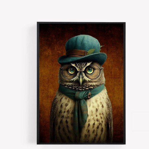 Royal owl vintage style print - owl,