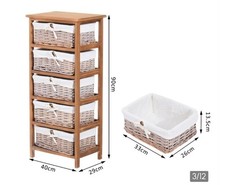 HOMCOM 5 Drawer Wicker Basket Storage Shelf Unit Wooden Frame Home Natural