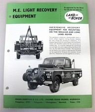 LAND ROVER M E Light Recovery Equipment Car Part Sales Sheet #SWP4374
