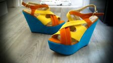 Ladies Size 5 suede wedge shoes. Aqua, red & yellow (Salt & Pepper, worn once)