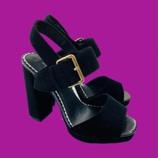 RIVER ISLAND KANDY Velveteen Platform Sandals, Wide Fit, Black, UK 5/EU 38