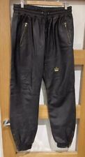 Mens Retro 36" Elastic Biker Black Leather Soft Trousers Joggers Gold Crown Logo