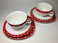 Two Vintage Midwinter Stylecraft Red Domino Trios Tea Cup Saucer Plate 1950’s