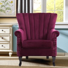 Velvet Living Room Tub Chairs Armchair Sofa Shell Back Studded Bedroom Furniture