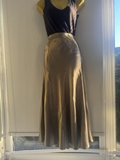 ZARA Gold/ Mink Satin Midi Skirt Size M Elegant Bias Cut Slip Skirt 89cm Length