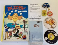 Buzby l970s/80s Post Office Telecom Annual, Postcards, Badges, Beermats, Eraser