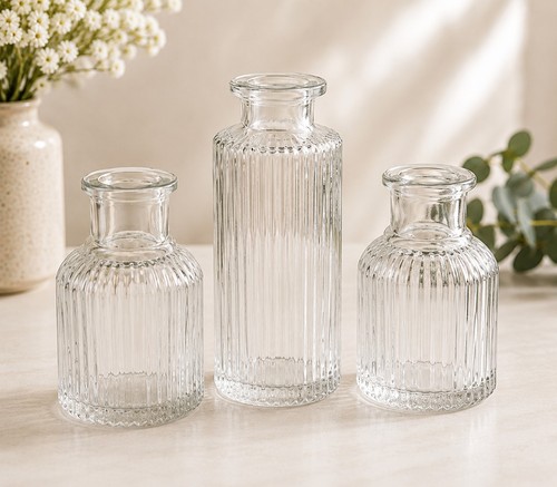 Set clear ribbed - clear, glass