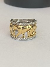Yellow Gold On Sterling Silver Cubic Zirconia Set Lion Detailed Ring Size N1/2