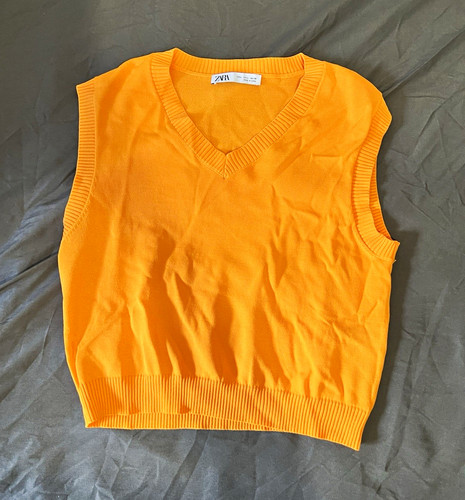 Zara orange neck sleeveless - orange, v-neck