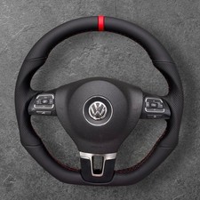VW TIGUAN AMAROK JETTA CADDY FLAT BOTTOM BLACK LEATHER CUSTOM STEERING WHEEL