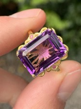 9ct Gold On Silver Amethyst & Ruby Emerald Cut ring