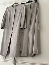 MONSOON OCCASION WEDDING LADIES GREY METALLIC LINEN LONG JACKET VGC UK 16