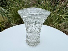 VTG Pressed Glass Clear Vase with matching flower frog-flower organiser -RARE