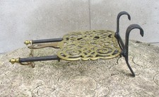 Antique Vintage Brass & Iron Hanging Sliding Trivet for Fireplace / Range