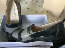 Ladies Damart Black and Grey Leather Slip On Shoes Size UK 5