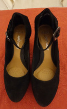 Clarks Softwear Size 6 Black Suede Ankle Strap Court Shoes.