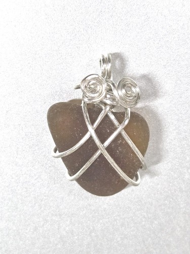 Brown seaglass pendant - brown,