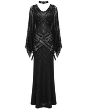 Punk Rave Womens Gothic Lace Batwing Caped Maxi Dress