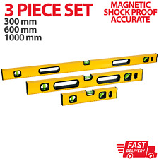 YELLOW MAGNETIC 3 PIECE BUILDERS BUILDING SPIRIT LEVEL SET - 300, 600, 1000mm