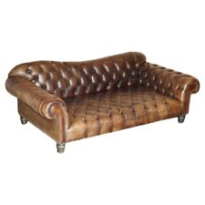 EXTRA LARGE AND DEEP VINTAGE HAND DYED BROWN LEATHER CHESTERFIELD TUFTED SOFA