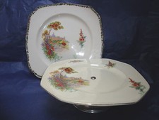 Castle garden vintage cake stand & plate shabby chic