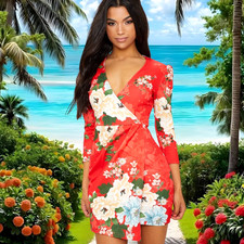 BRAND NEW £80 MISSGUIDED SZE 6 RED FLORAL DRESS RACES WEDDING XMAS PARTY CLUB