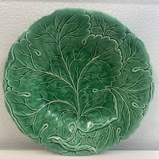 Vintage Majolica Style Cabbage Leaf Plate Dish Green 9”