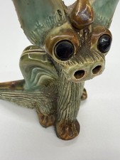 Rare Vintage Yare Designs Pottery Dragon 5” Sitting Glossy Green Cute Collect