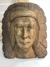 Wood Carving Face Indian Apache Mask Wall  Décor. Wooden Art Indian Tribe Face.