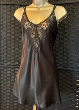 Vtg MAIDENFORM CHANTILLY Black CAMISOLE Sz 36 Medium Liquid Satin Teddy Goth