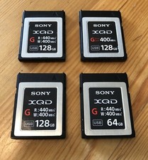3 x Sony 128GB XQD G Series 440MB/s 400MB/s Memory Cards + 64GB XQD Memory Card