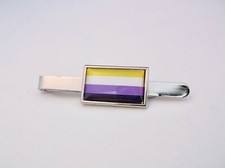 NONBINARY NON BINARY FLAG GAY PRIDE RAINBOW TIE SLIDE GRIP PIN BADGE CLIP BAR