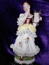 *EMPRESS BY HARUTA*  Lady Small Harp Frilly Long Dress Ornament Vintage Figurine